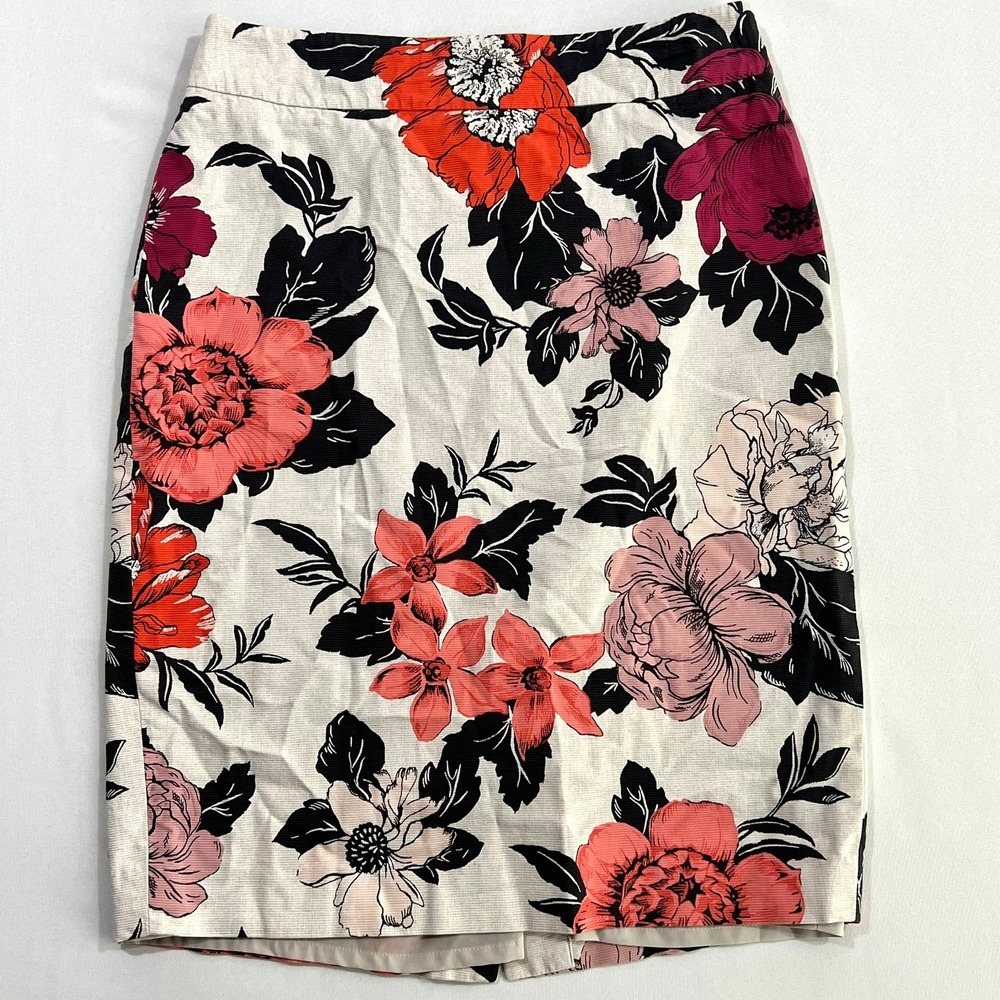 Ann Taylor Pencil Skirt Floral Linedโ Textured Knee Length Colorful Womens 2